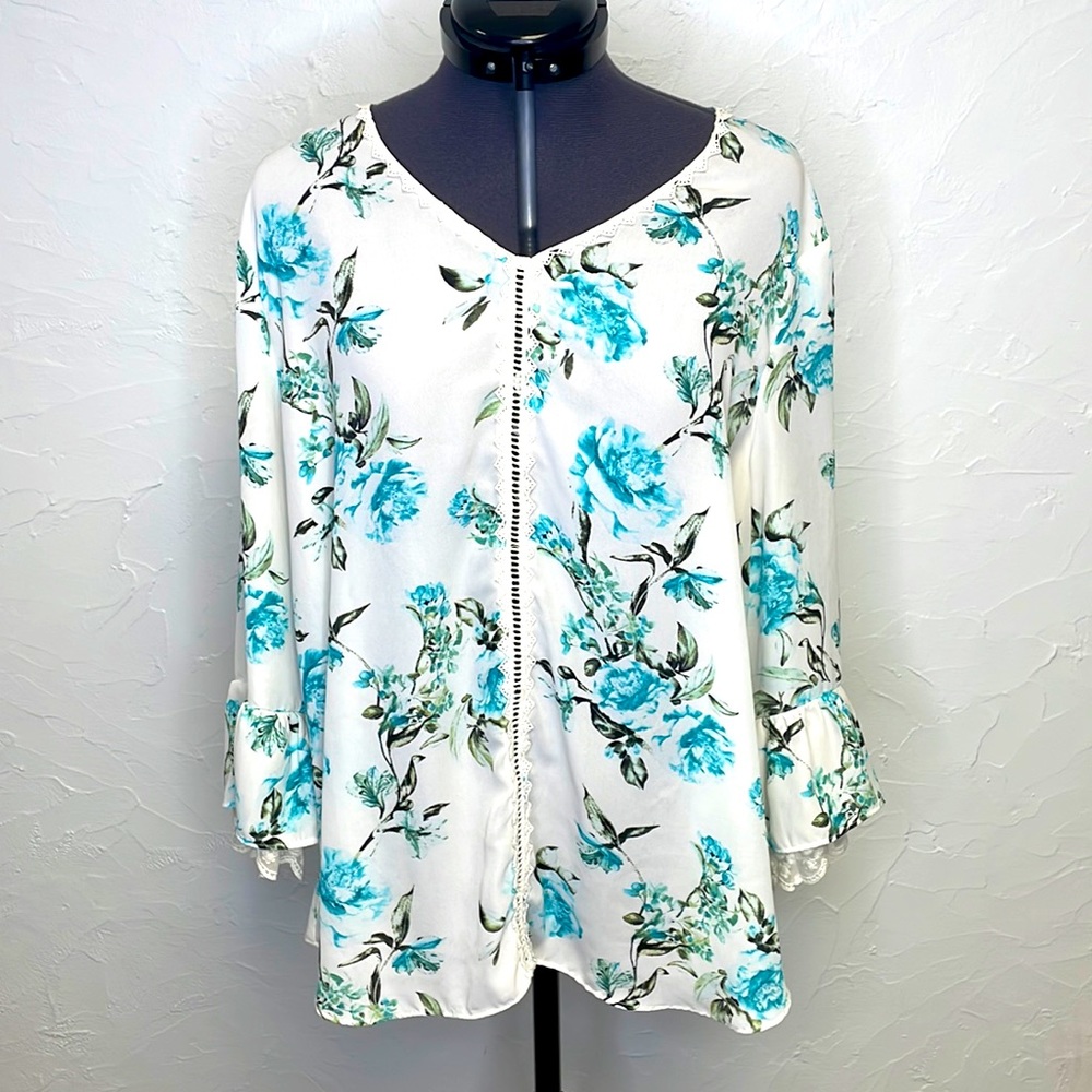 Emaline Blue and White Floral Blouse